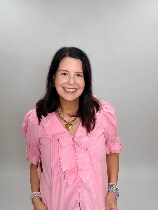 Denim Pink Ruffle Top