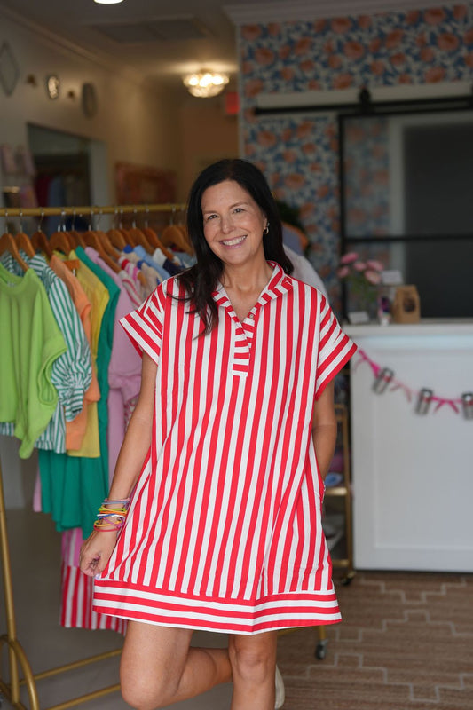 Red & White Stripe Cabana dress