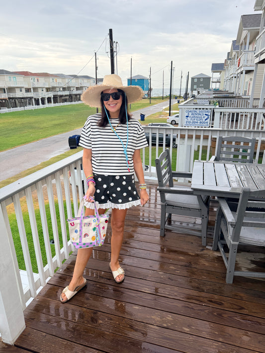 Black DOT Denim Ruffle Short