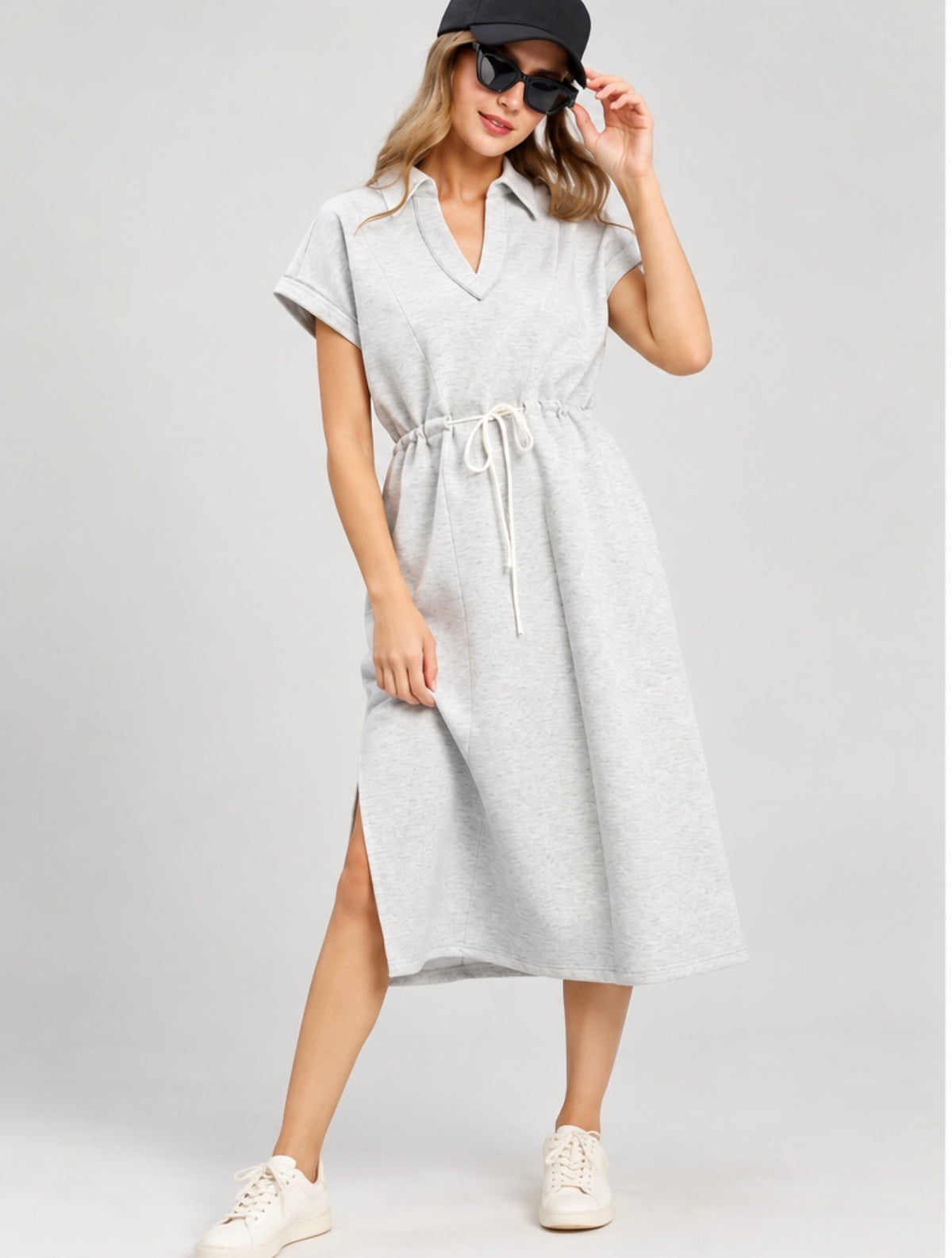 Heather Grey Collar Midi Dress