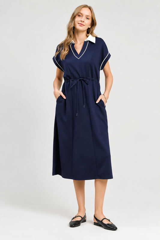 Navy Collar Midi Dress