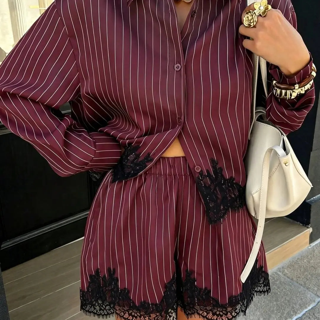 Striped Lace Short Set