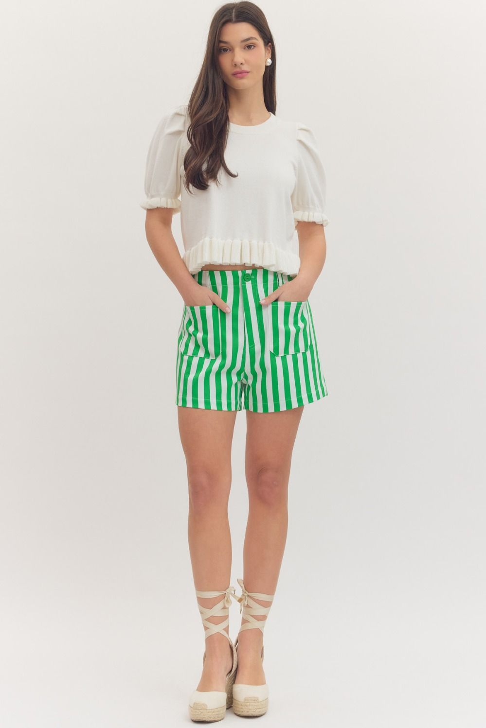 Green & White Stripe Shorts