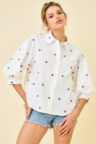 Embroidered Star Button Down