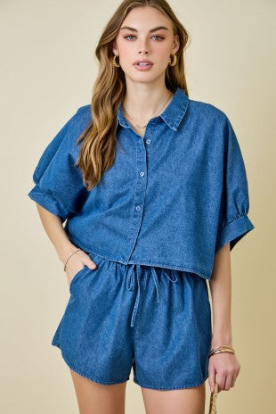 Denim cropped button down